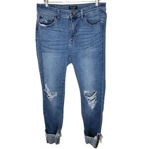 Judy Blue 16W Skinny Fit‎ Medium Wash Blue Destroyed Cuffed Denim Jeans Stretch